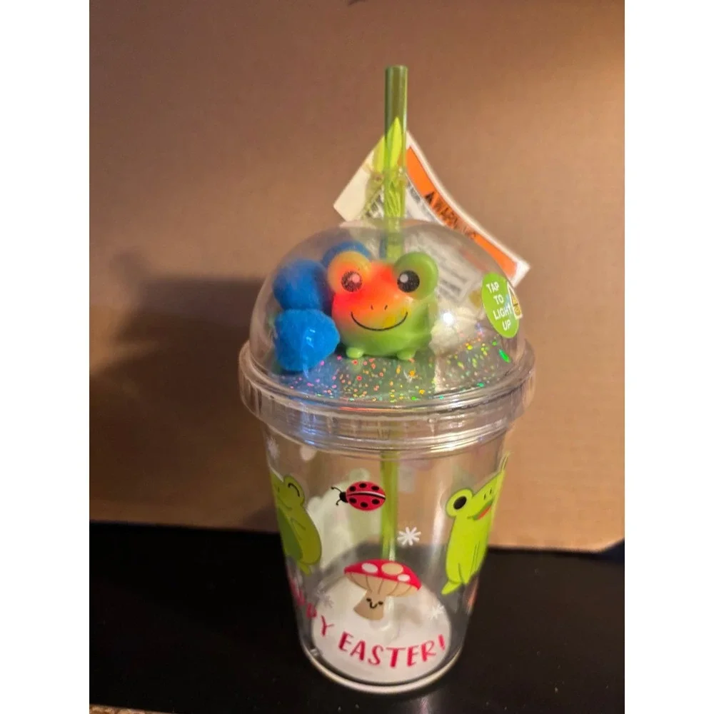 Keroppi Light-Up Straw Tumbler Cup Kids Frog Dome Lid Glitter NEW